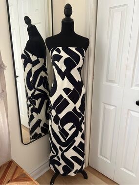 Dynamite Black and White Strapless Graphic Maxi Dress